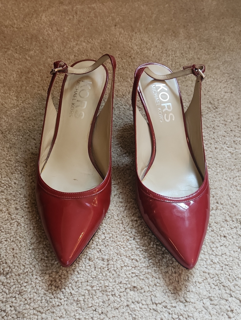 KORS Michael Kors Red Patent Leather Pointed Slingback Heels